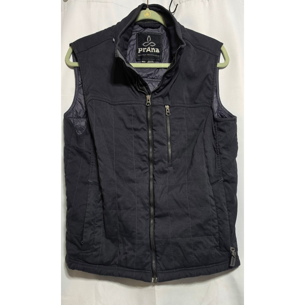Prana Mens Primaloft Insulated Quilted Vest Charcoal Gray Full Zip Pockets M
